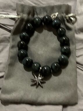 Black Onyx Beaded Bracelet with Crystal Star Charm